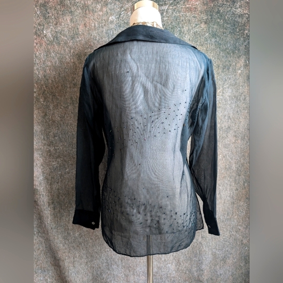 Vintage Organza Silk Sheer Beaded Y2K Blouse - Picture 3 of 7